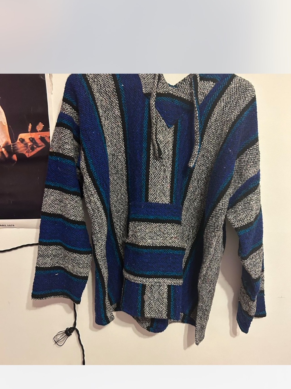 Vintage Blue & Gray Striped Baja Hoodie
